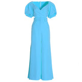 Lantern Sleeve Cropped Top & High Waist Wide Leg Flare