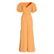 Lantern Sleeve Cropped Top & High Waist Wide Leg Flare