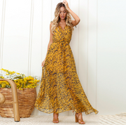 Summer Print V neck Maxi Dress