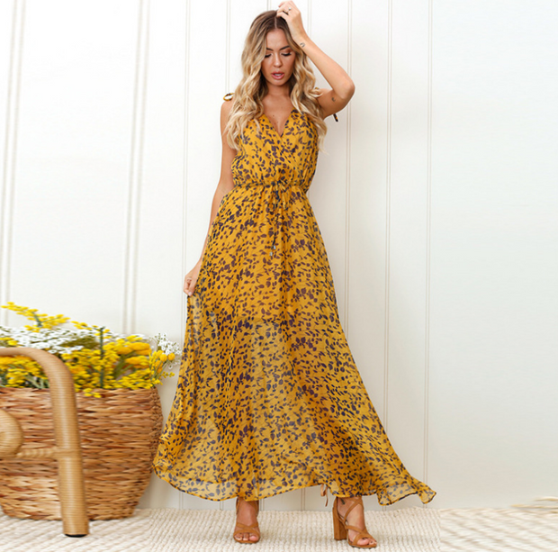 Summer Print V neck Maxi Dress