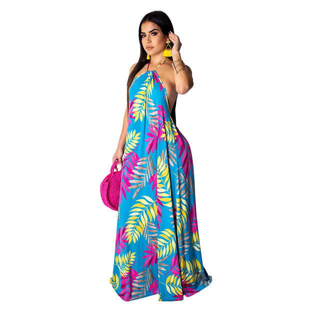 Floral Print Summer Boho Maxi Dress With Headscarf