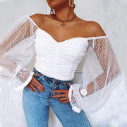 Mesh Sweetheart  Ruched Blouse