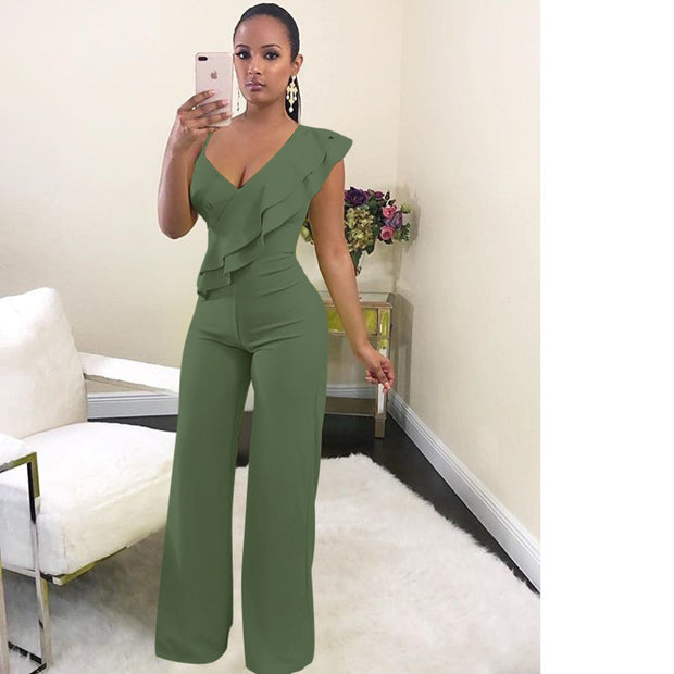 One Shoulder Ruffles Jumpsuit