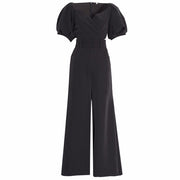 Lantern Sleeve Cropped Top & High Waist Wide Leg Flare