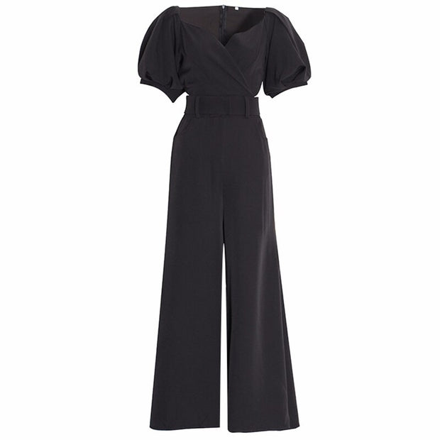 Lantern Sleeve Cropped Top & High Waist Wide Leg Flare