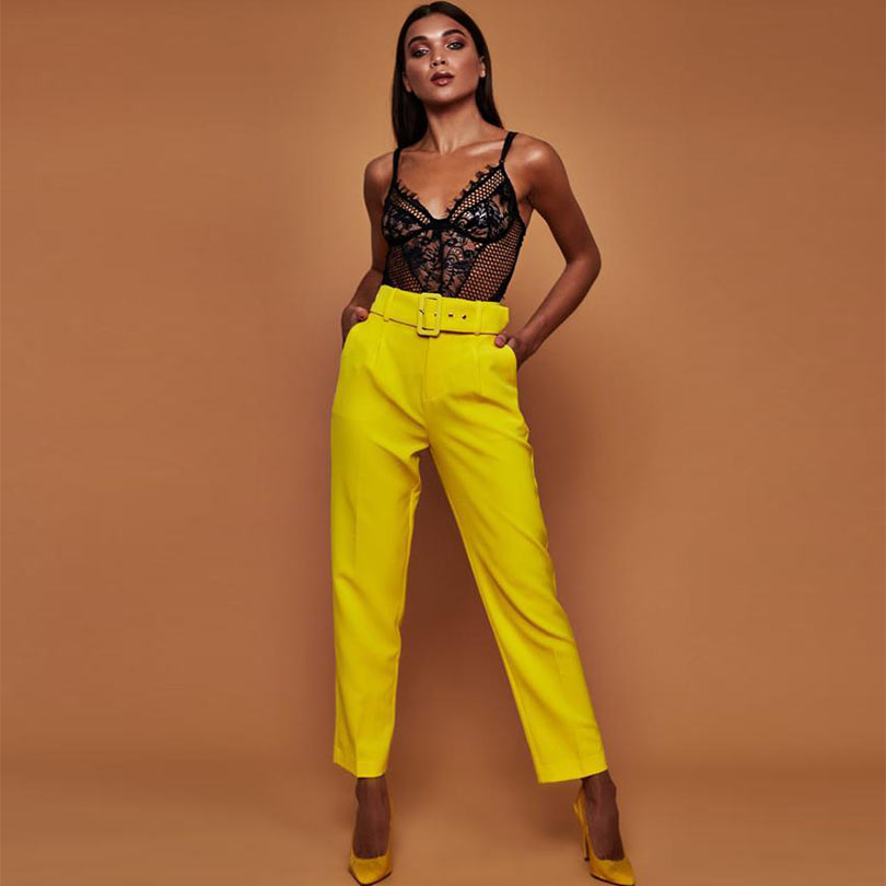 Casual High Waist Autumn Belted Straight Leg trousers