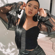 Mesh Sweetheart  Ruched Blouse