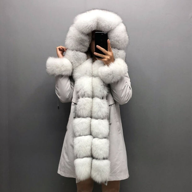 Real Fox fur fur collar hooded fur parka