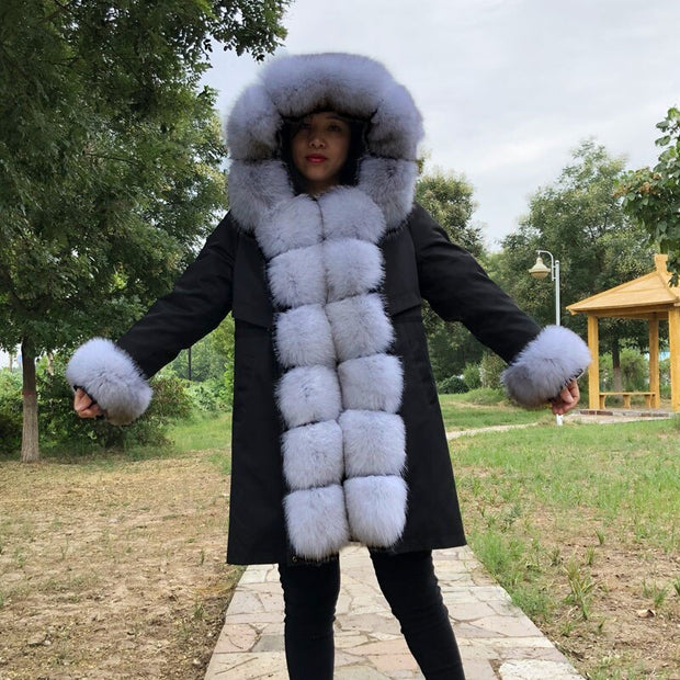 Real Fox fur fur collar hooded fur parka