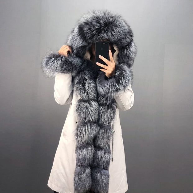 Real Fox fur fur collar hooded fur parka