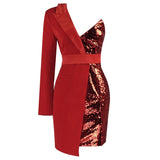One Sleeved Sequin Crepe Tuxedo Blazer Dress