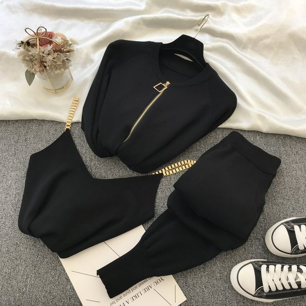 Winter Knitted Vest Zipper 3 piece set