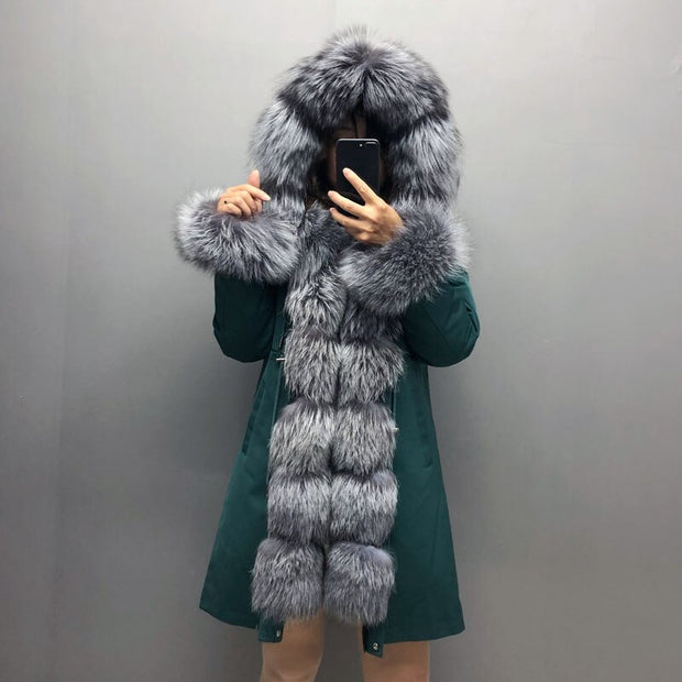 Real Fox fur fur collar hooded fur parka