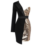 One Sleeved Sequin Crepe Tuxedo Blazer Dress