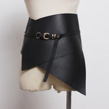 Black Irregular Pu Leather Long Wide Belt
