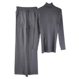 High-neck Knitted Pullover Sweater And Pants Two Piece Suit