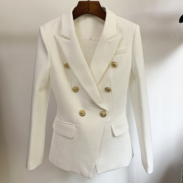 Classic Lion Buttons Double Breasted Slim Fitting Blazer