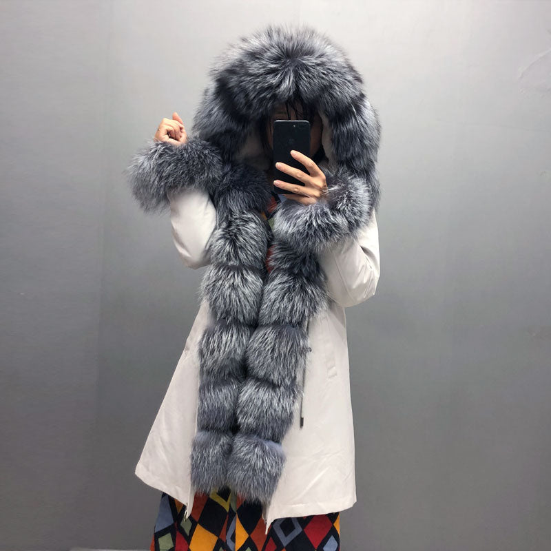 Real Fox fur fur collar hooded fur parka