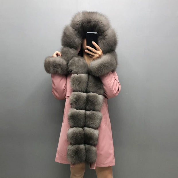 Real Fox fur fur collar hooded fur parka