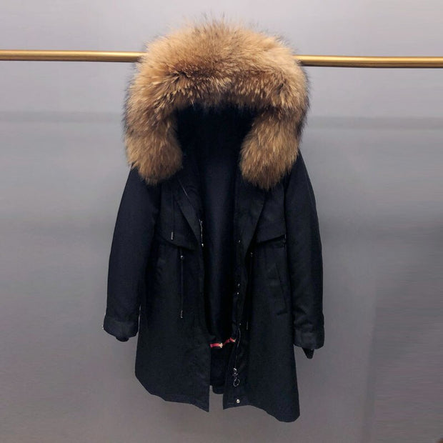 Real Fox fur fur collar hooded fur parka