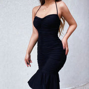 The HALTER RUFFLE MIDI DRESS