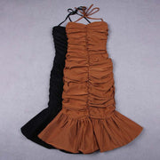 The HALTER RUFFLE MIDI DRESS