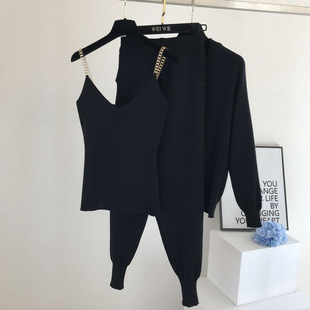 Winter Knitted Vest Zipper 3 piece set