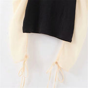 Sweet patchwork long puff sleeve top