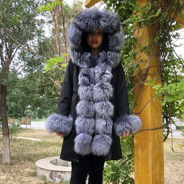 Real Fox fur fur collar hooded fur parka