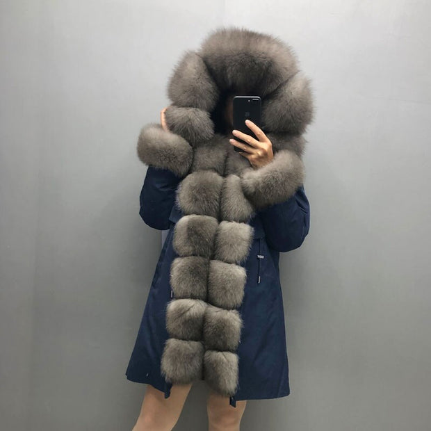 Real Fox fur fur collar hooded fur parka