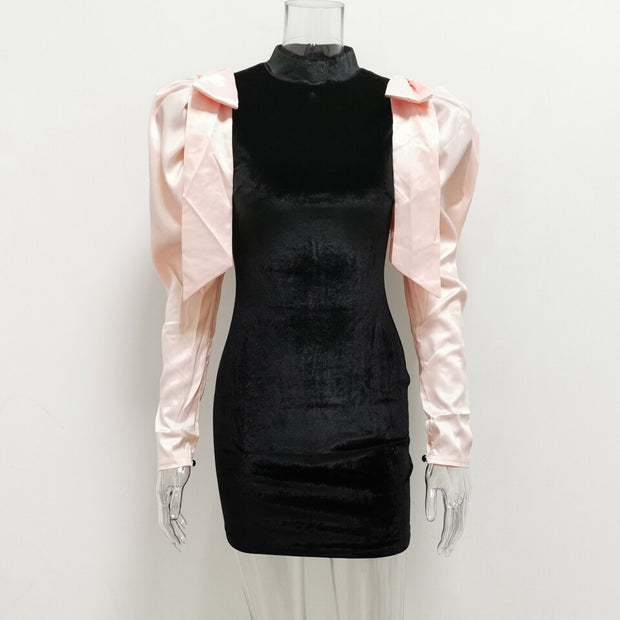 Elegant Velvet Puff Sleeve Dress