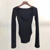 White Side Split Knitted Sweater Square Collar