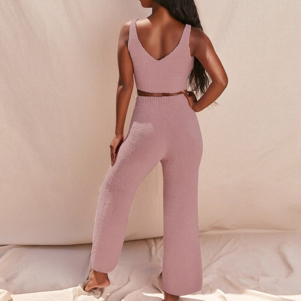 Fluffy  Crop Top High Waist Pants