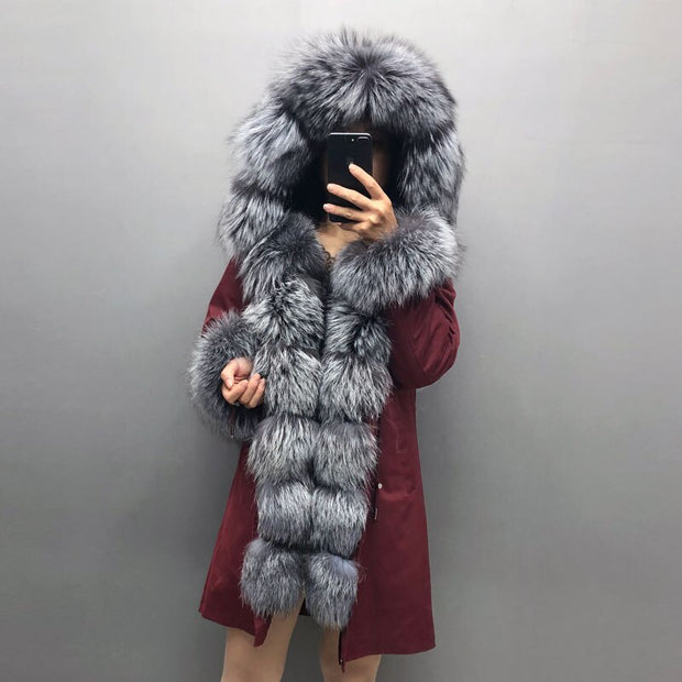 Real Fox fur fur collar hooded fur parka