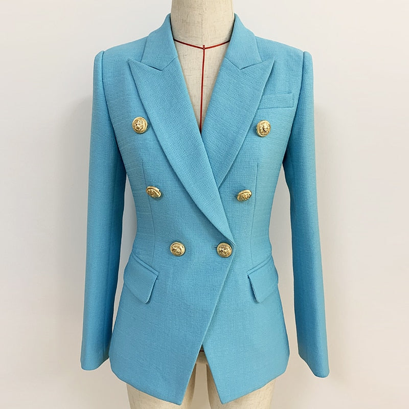 Classic Lion Buttons Double Breasted Slim Fitting Blazer