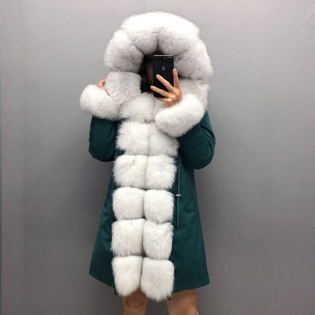 Real Fox fur fur collar hooded fur parka