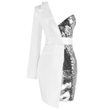 One Sleeved Sequin Crepe Tuxedo Blazer Dress