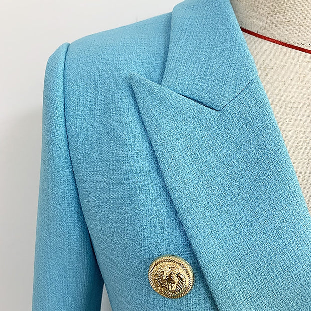 Classic Lion Buttons Double Breasted Slim Fitting Blazer
