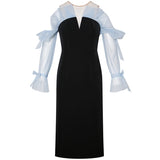 Black Dress V-neck Three Quarter Sleeves
