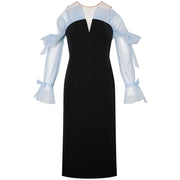 Black Dress V-neck Three Quarter Sleeves
