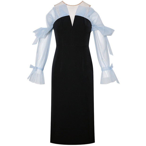 Black Dress V-neck Three Quarter Sleeves