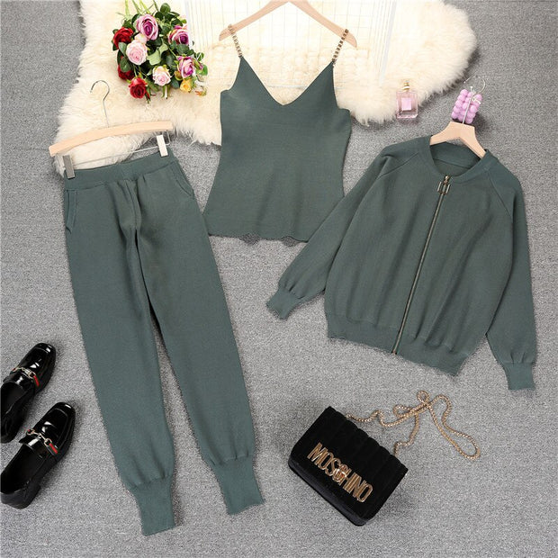 Winter Knitted Vest Zipper 3 piece set