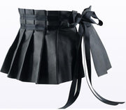 Black Elegant Pleated Soft Faux Leather Wide Belt