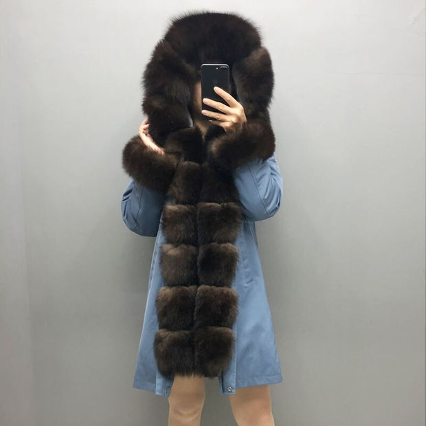 Real Fox fur fur collar hooded fur parka