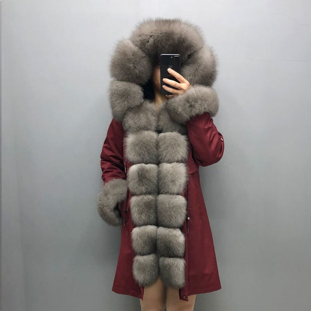 Real Fox fur fur collar hooded fur parka