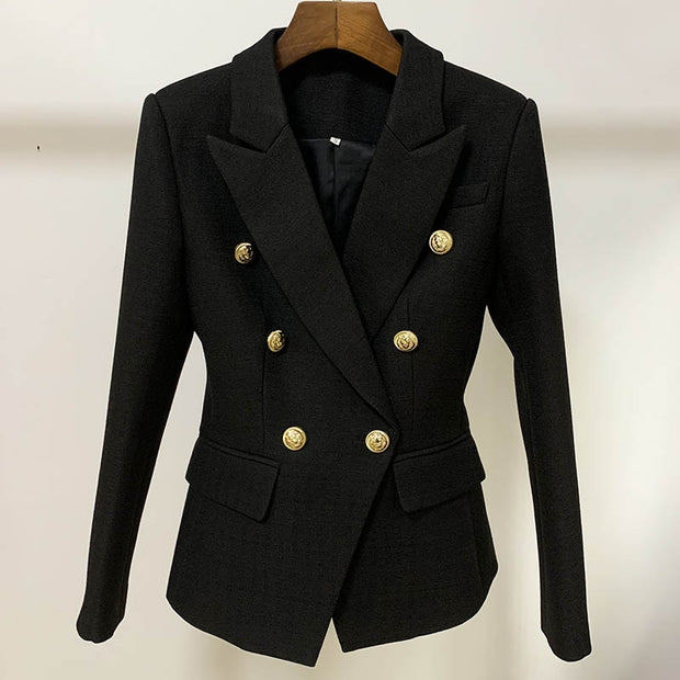 Classic Lion Buttons Double Breasted Slim Fitting Blazer