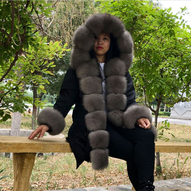 Real Fox fur fur collar hooded fur parka