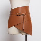 Black Irregular Pu Leather Long Wide Belt