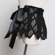 Grid Lace Split Joint White Bandage Bow