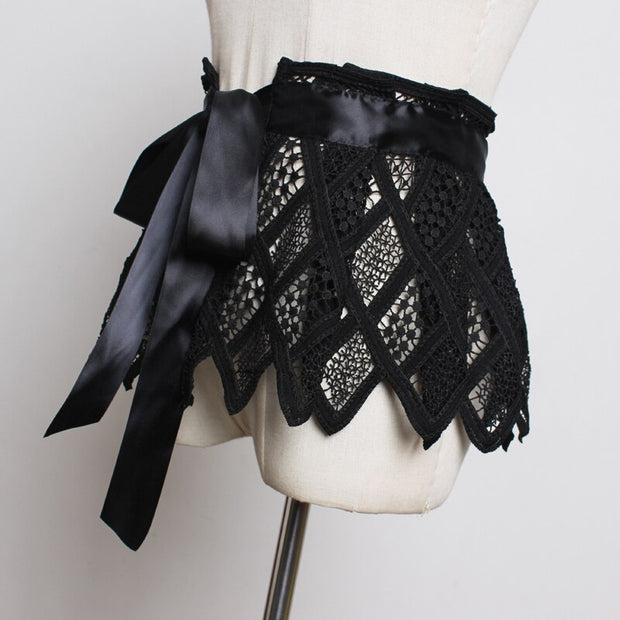 Grid Lace Split Joint White Bandage Bow
